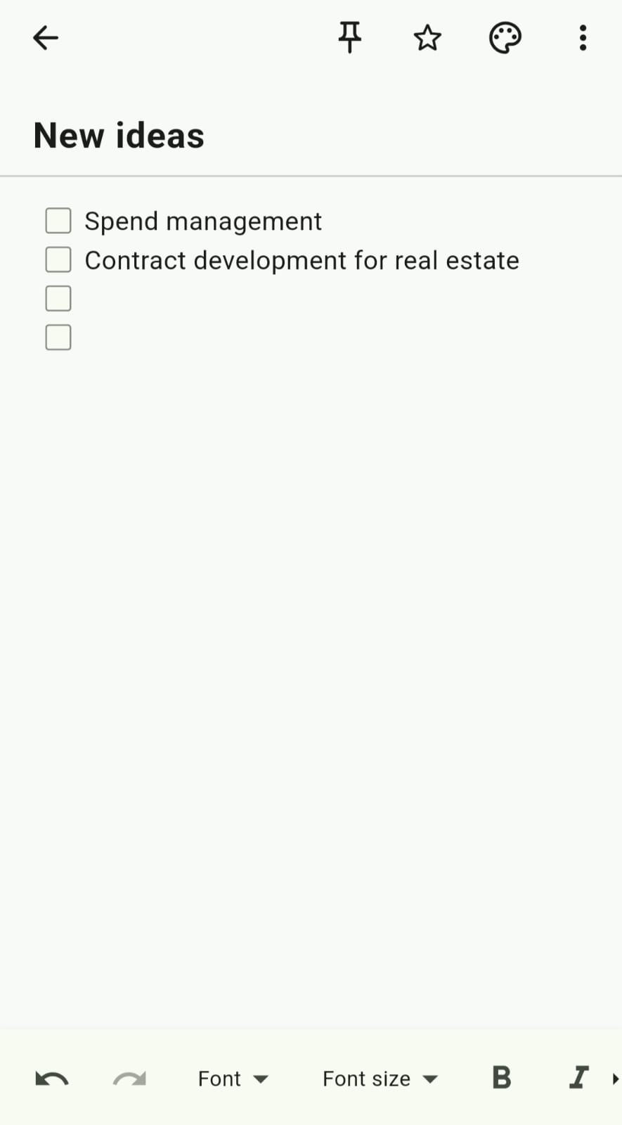 Noted Notes screen showing New Ideas note with checklist