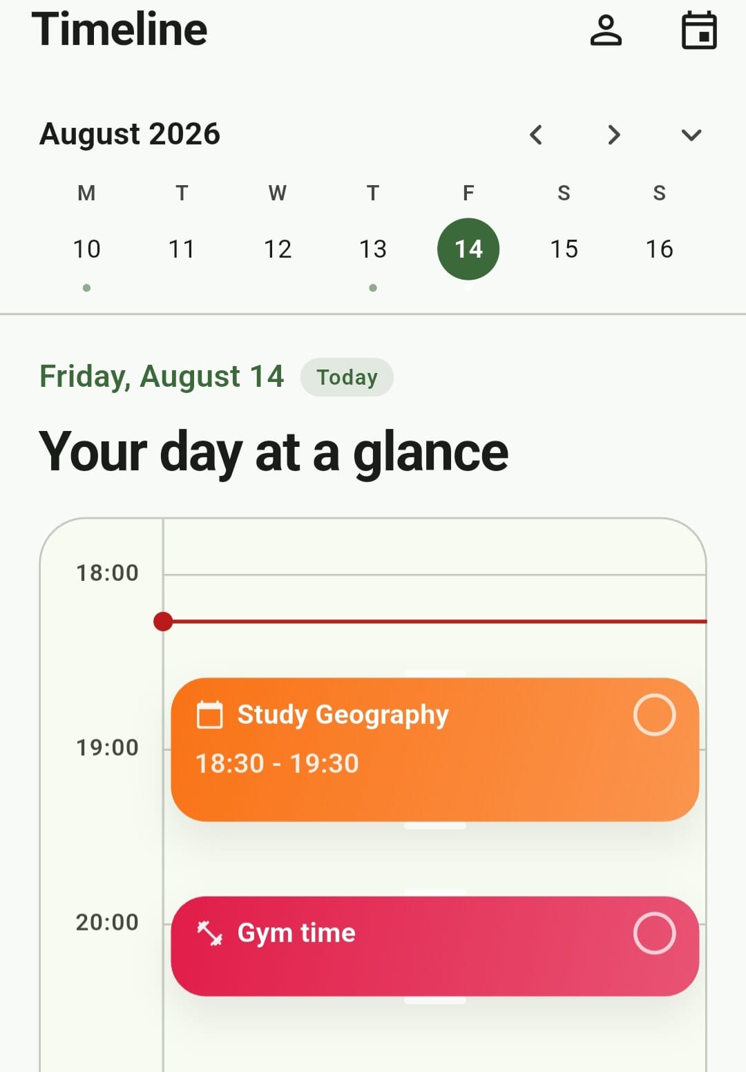 Noted Timeline View showing daily schedule and tasks