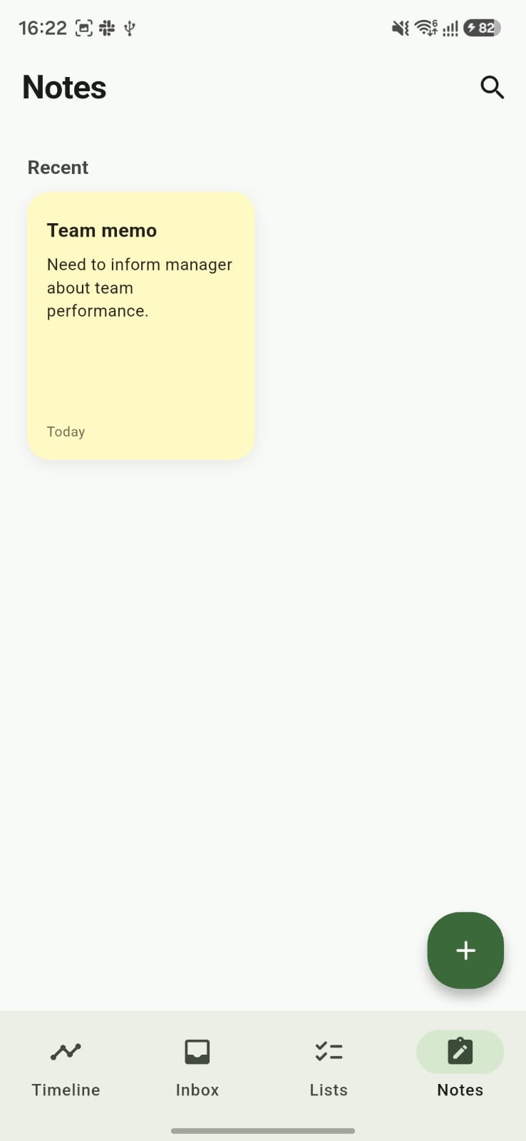 Noted Notes screen showing team memo